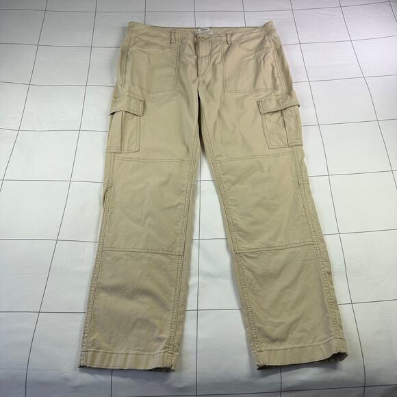 L.L.Bean Pants Womens 14 Petite Khaki Stretch Canvas Cargo Mid Rise Straight Leg - Picture 1 of 11